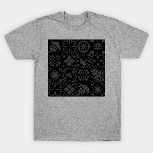 Mexican Black Talavera Tile Pattern by Akbaly T-Shirt by Akbaly